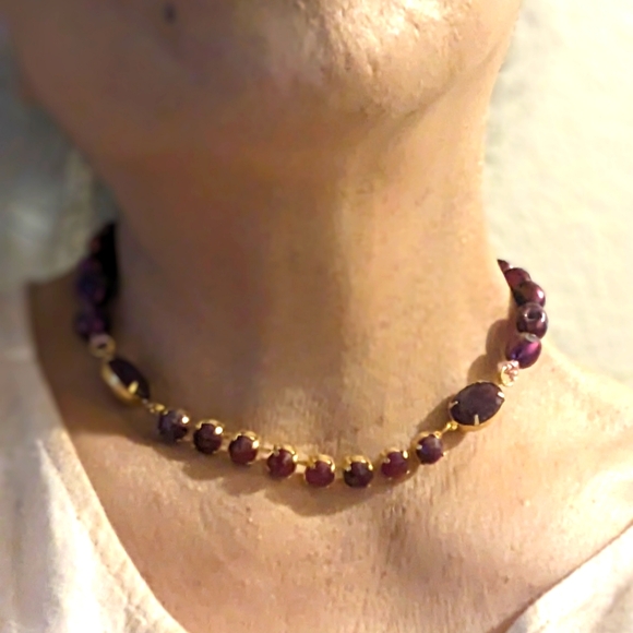 Natural Faceted Rough Ruby Approx 24 TCW. & Wine Cultured Baroque Pearl Necklace - Picture 11 of 12